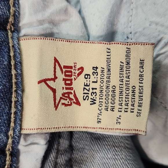 L.A. Idol Boot Cut Rhinestone Distressed Skinny Long Tall Jeans (Size 9 - 31x34) - Picture 13 of 15